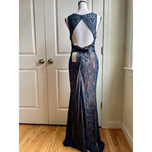 Ashley & Justin Bridesmaids Navy Lace Gown - Size 12 - Picture 3 of 8